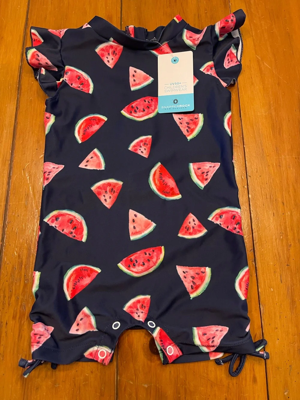 Snapper Rock Navy Blue Kids' Swimsuit with Watermelon Print
